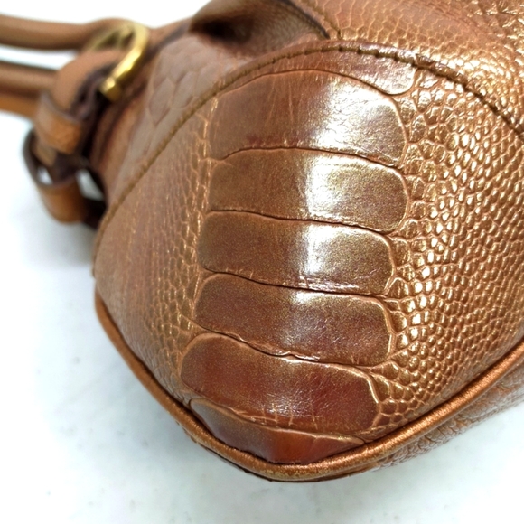 SALVADOR FERRAGAMO OSTRICH HAND BAG BROWN LEATHER - Picture 10 of 16
